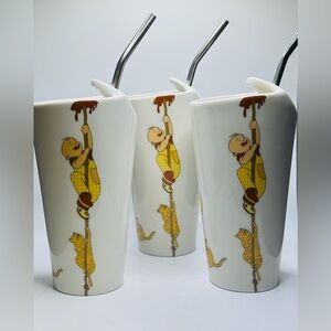 3 Max Brenner Chocolate By The Bald Man Ceramic Milkshake Cups With Metal Straws